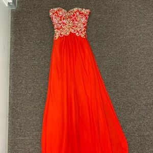 Red beaded prom dress